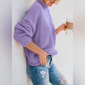 Womens 2024 Turtleneck High Neck Balloon Long Sleeve Sweaters Pullover Outerwear